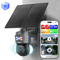 Solar Security Camera 12X Zoom 2K Two Cams 24/7