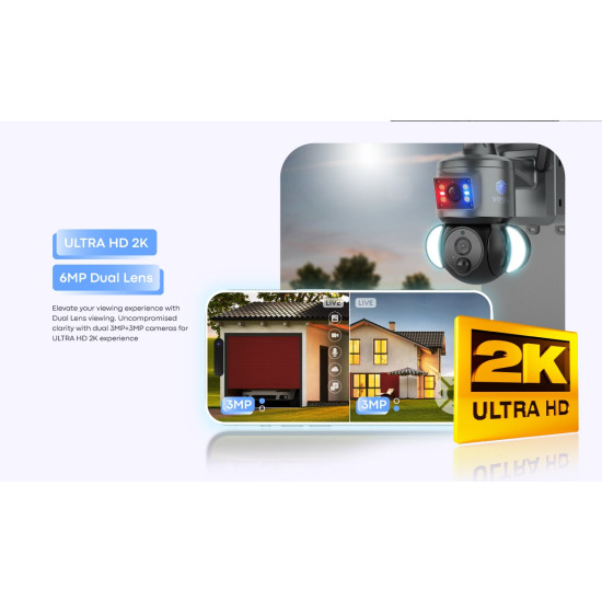 Home Security Camera Solar 2K Two Cam PTZ