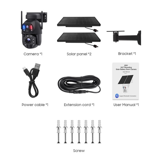 Outdoor Security Camera 2K Solar Two Cams 20X Zoom